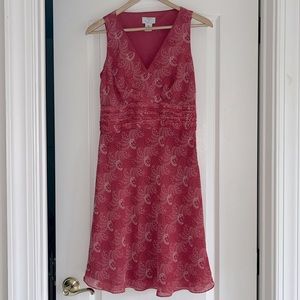Loft Dress Size 2P Dark Pink Floral Print Lightweight Sheer Sleeveless Midi
